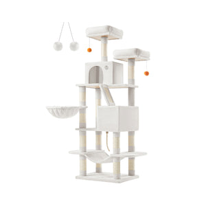 66.1" Tall Large Multi-Level Cat Tree with 13 Scratching Posts Cream White