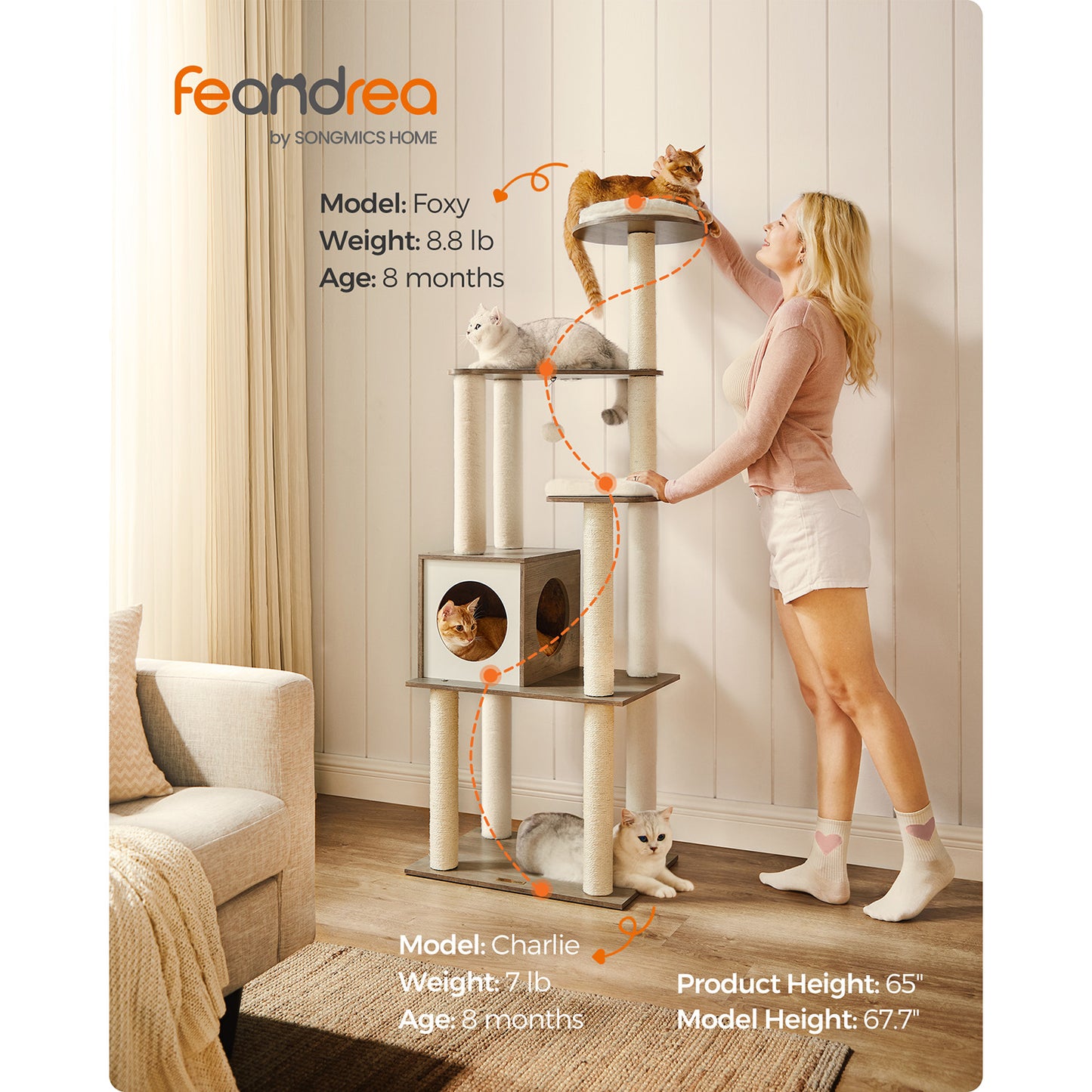 65-Inch Modern Cat Tower - view 2