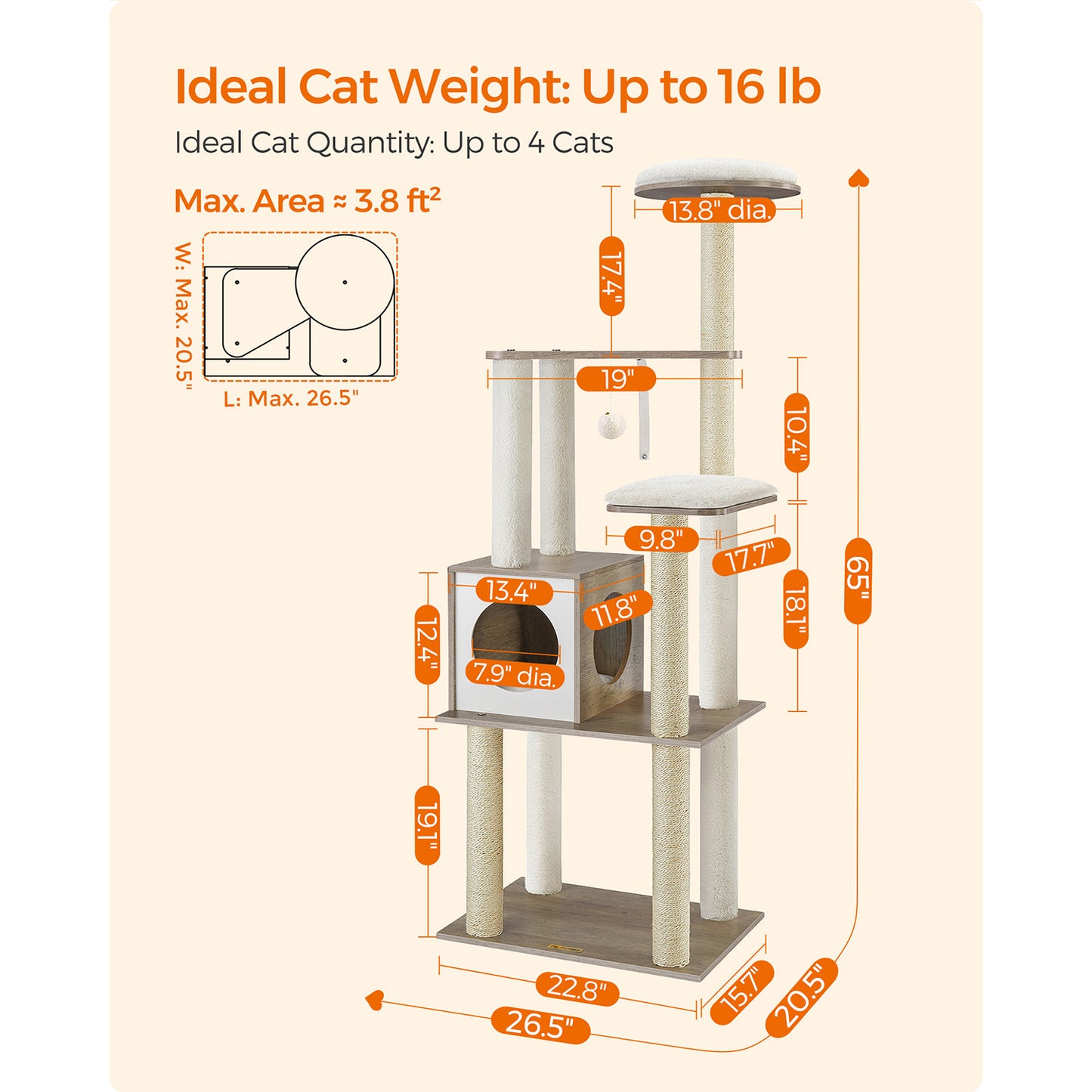 65-Inch Modern Cat Tower - view 5