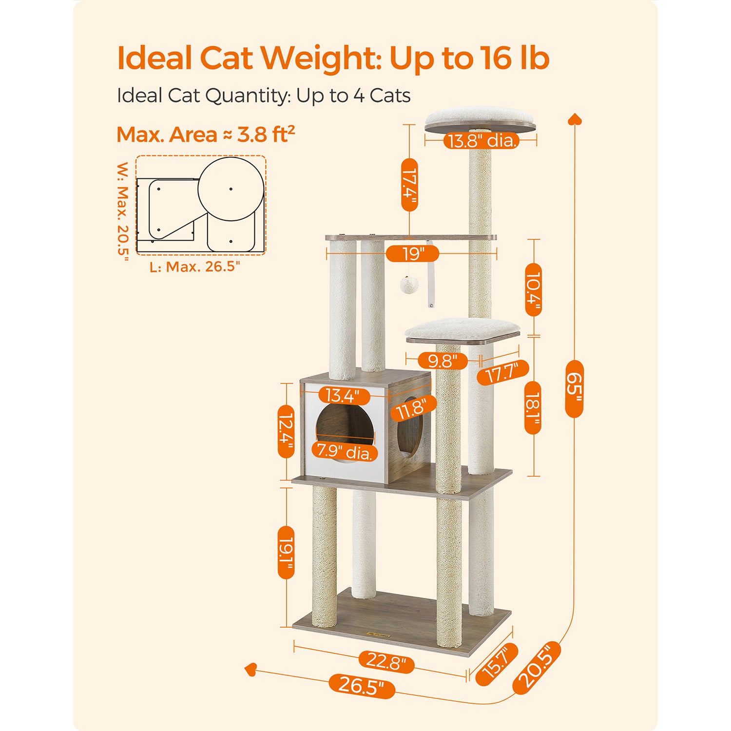 65-Inch Modern Cat Tower - view 5