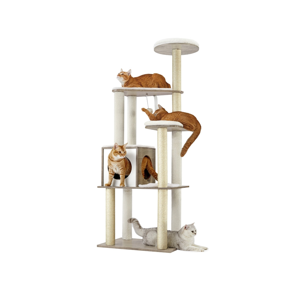 Cat Tower with Scratching Posts Padded Perches Wooden