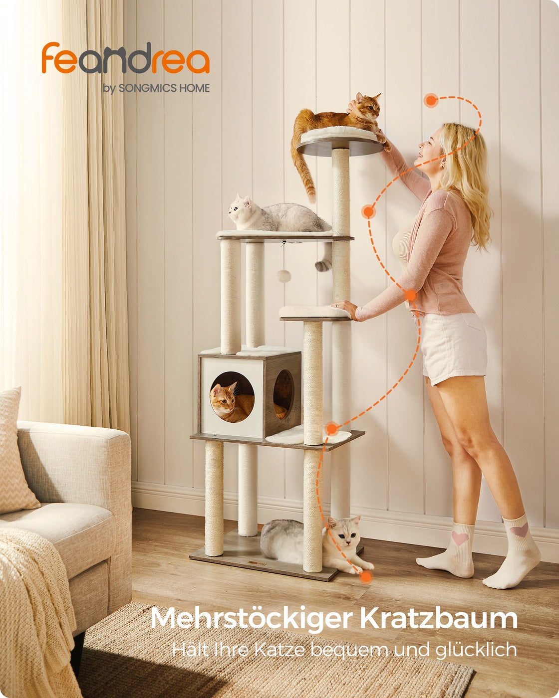 Cat Tower with Scratching Posts Padded Perches Wooden