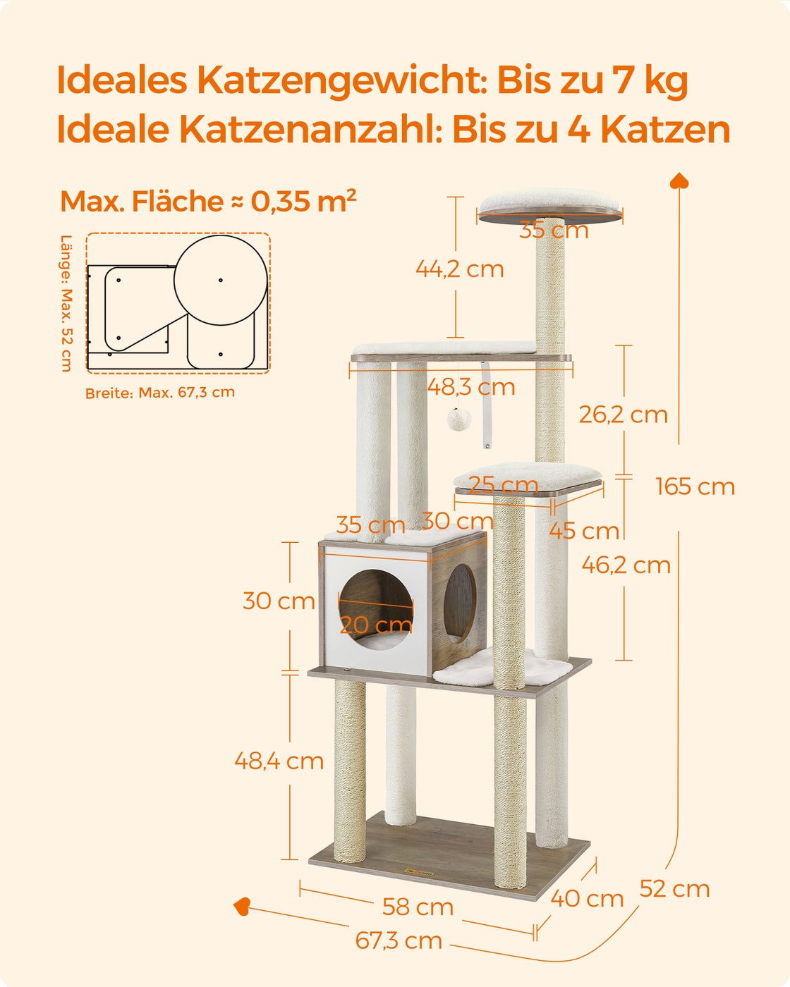 Cat Tower with Scratching Posts Padded Perches Wooden