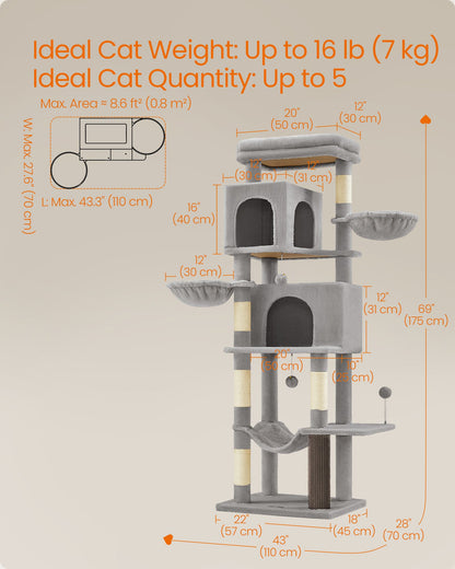 69-Inch Tall Cat Tree for Indoor Cats