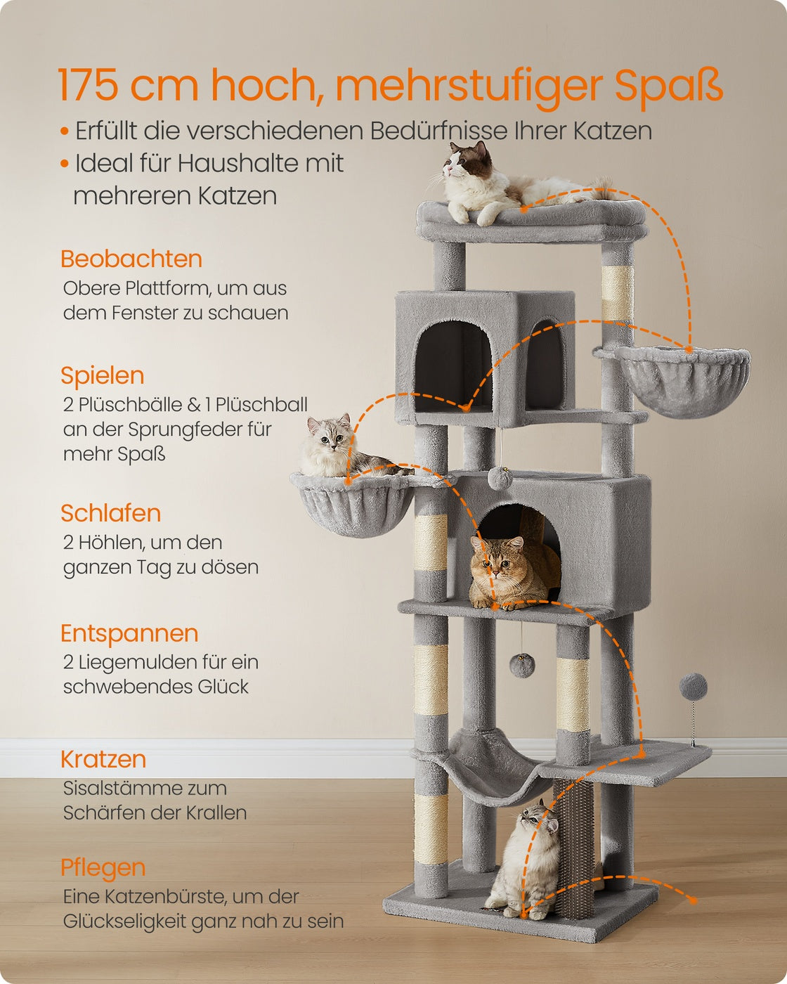 Large Cat Tree, Multi-Level, Dove Grey
