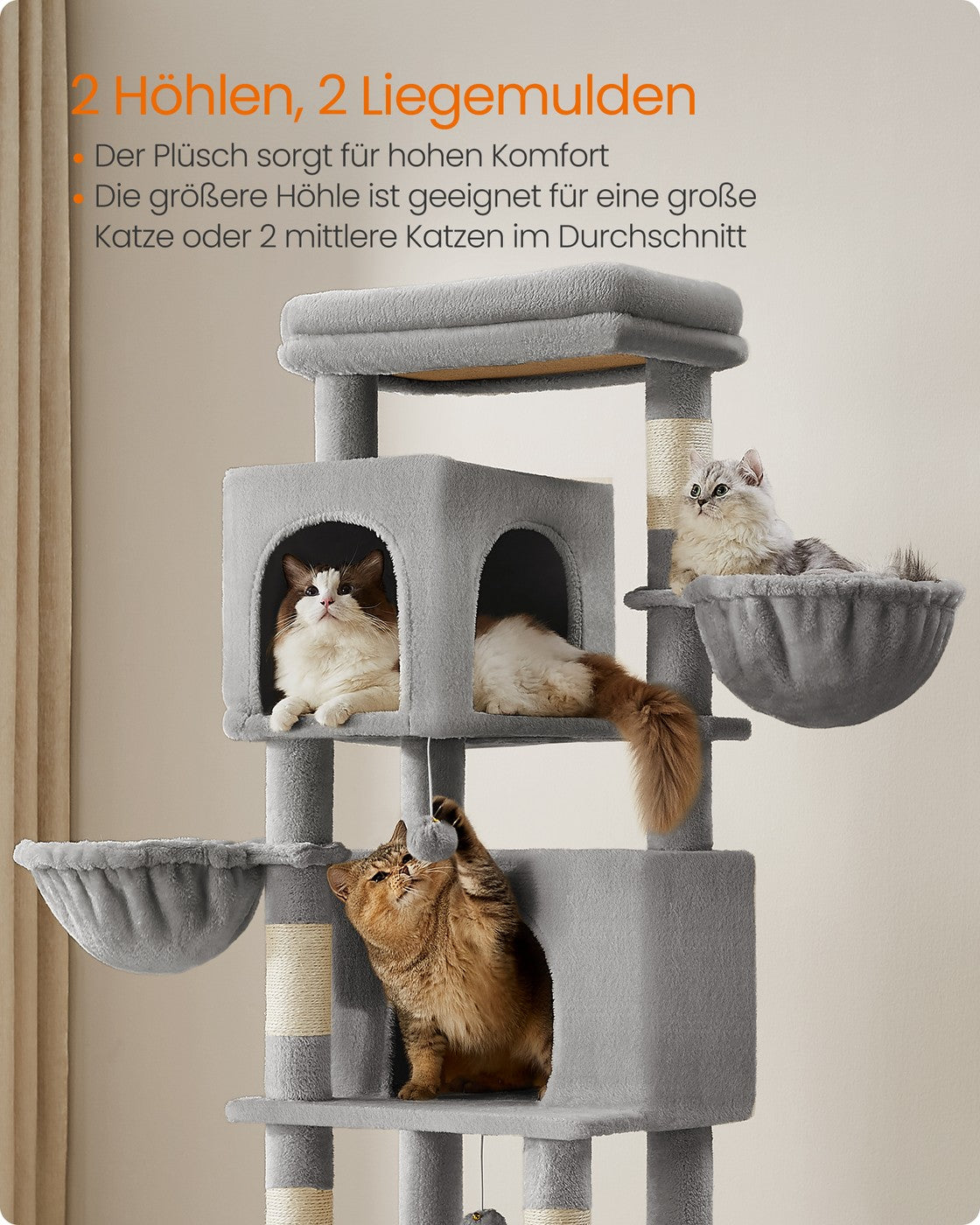 Large Cat Tree, Multi-Level, Dove Grey