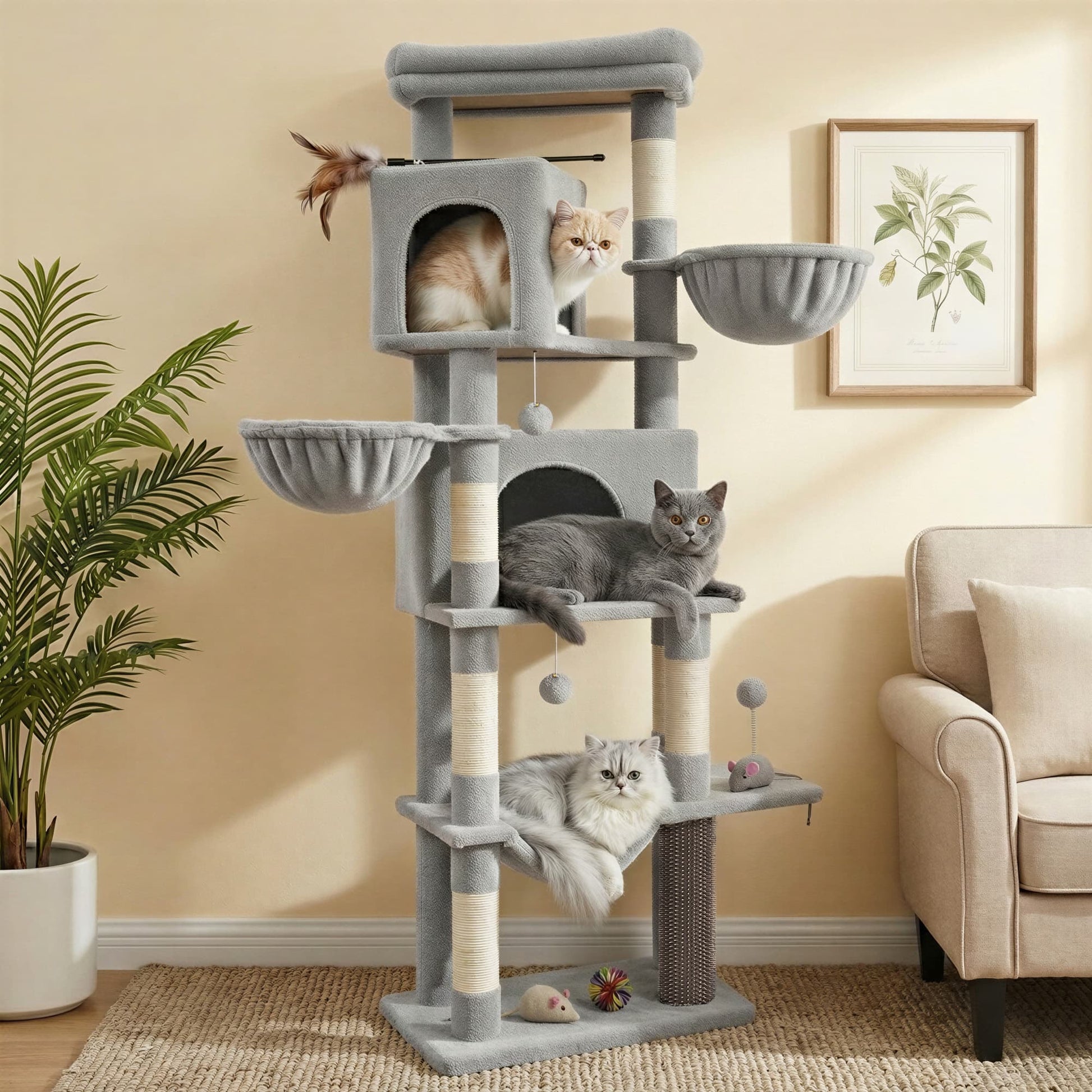 Large multi level cat tree tower with self groomer and posts - image 1