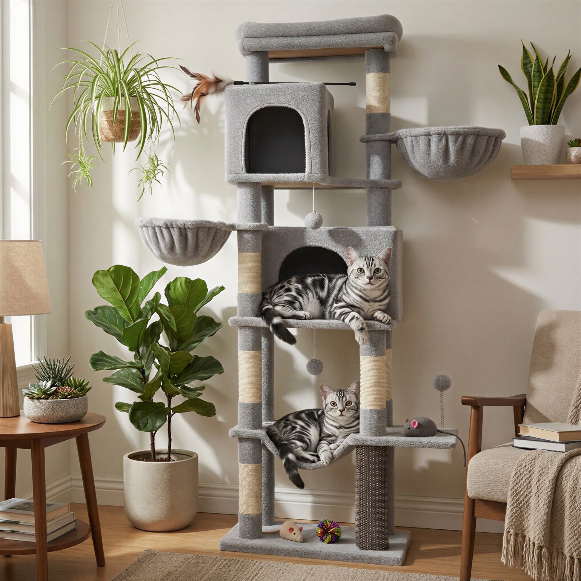Large multi level cat tree tower with self groomer and posts - image 2