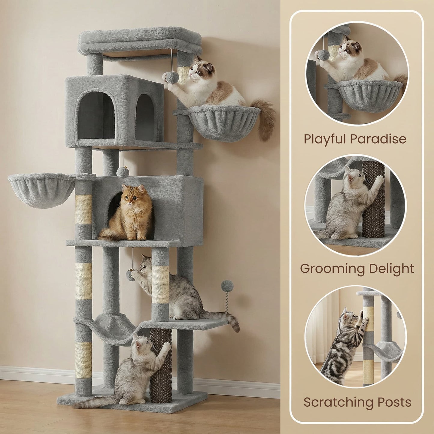 Large multi level cat tree tower with self groomer and posts - image 3