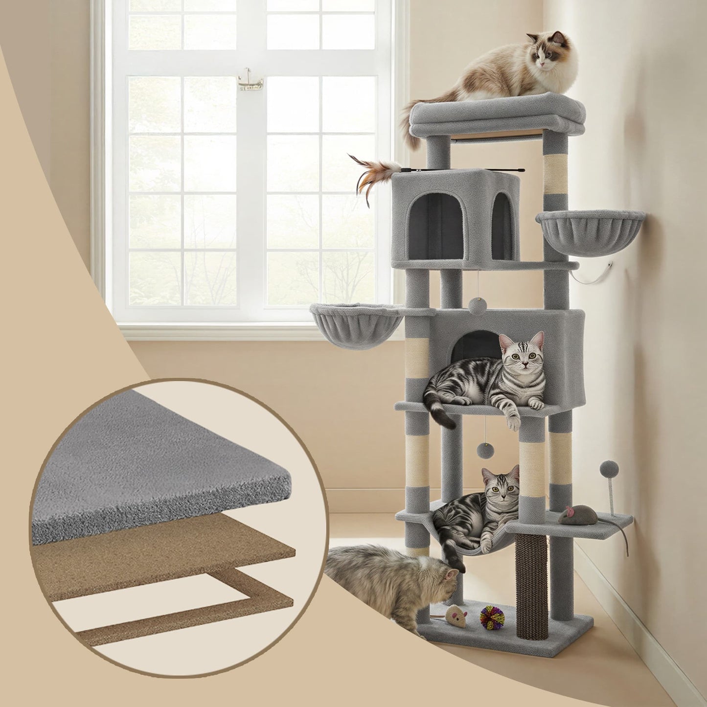 Large multi level cat tree tower with self groomer and posts - image 5