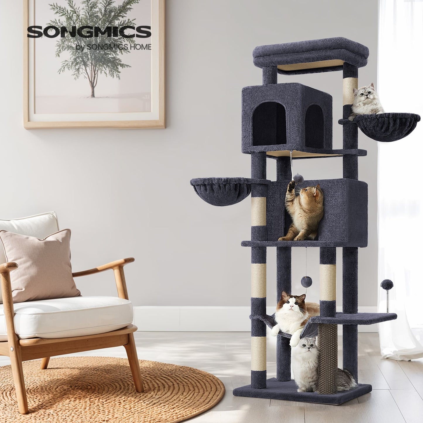 Large multi level cat tree tower with self groomer and posts - image 2