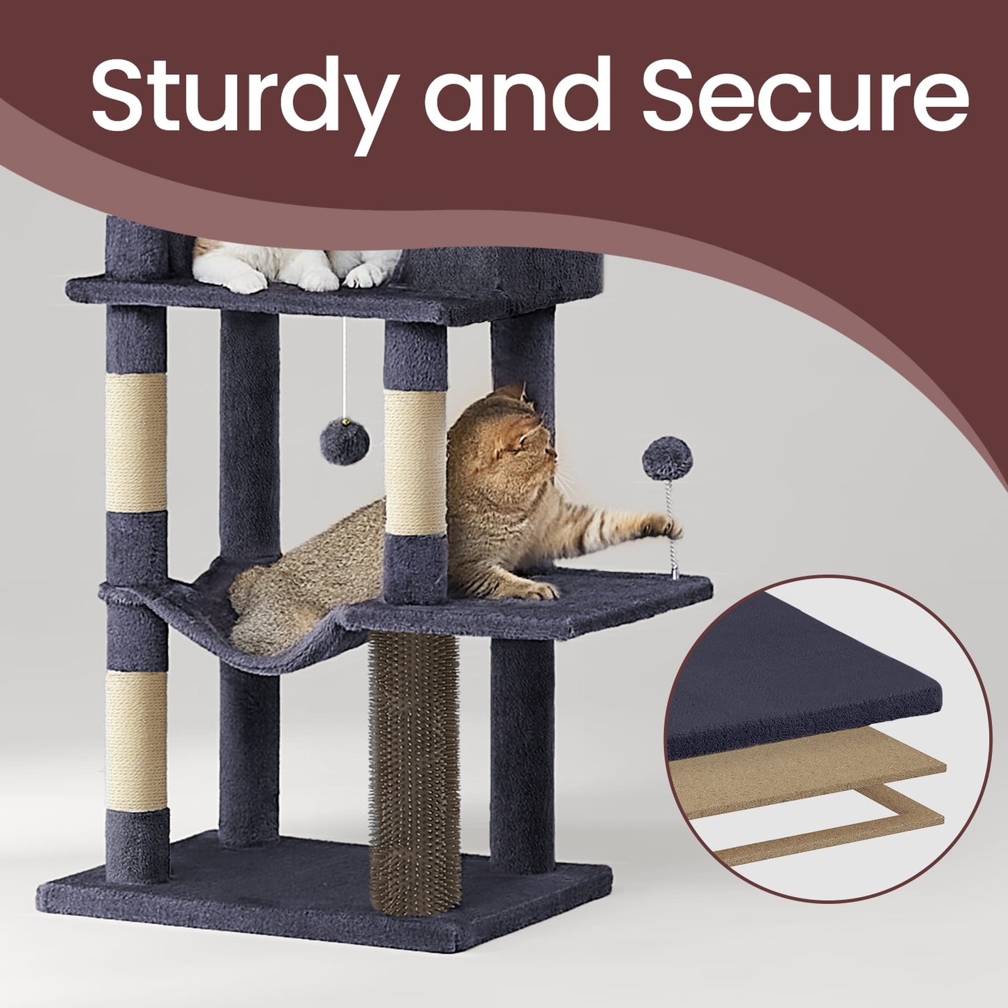 Large multi level cat tree tower with self groomer and posts - image 4