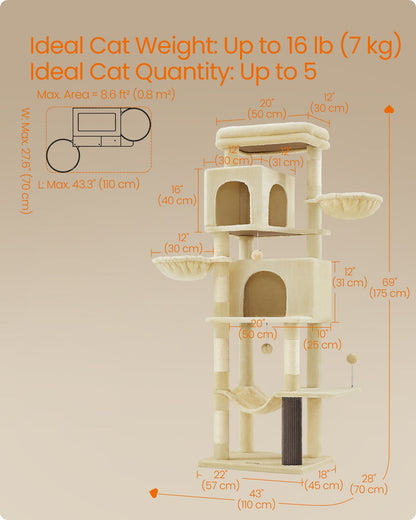 69-Inch Tall Cat Tree for Indoor Cats