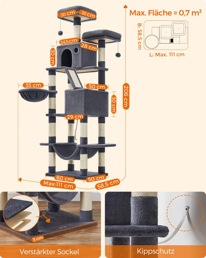 206 cm Large Cat Tower with 13 Scratching Posts