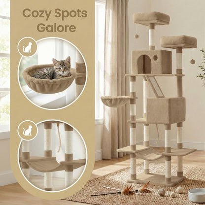 Large cat tree with scratching posts hammock and perches for indoor cats - image 10