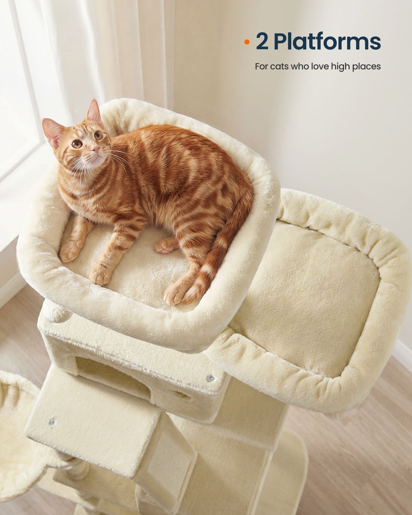 Tall Cat Tree Tower with Sisal Scratching Posts, Multi-Level Condo and Plush Hammock for Indoor Pets, Beige - image 2