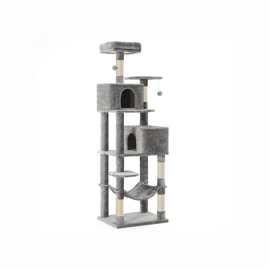 Cat Tree Stable Cat Tower 2 Plush Perches 191cm Light Grey - image 1