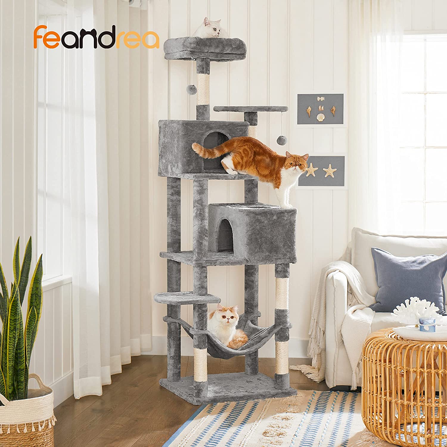 Cat Tree Stable Cat Tower 2 Plush Perches 191cm Light Grey - image 3