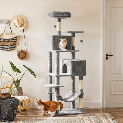 Cat Tree Stable Cat Tower 2 Plush Perches 191cm Light Grey - image 4