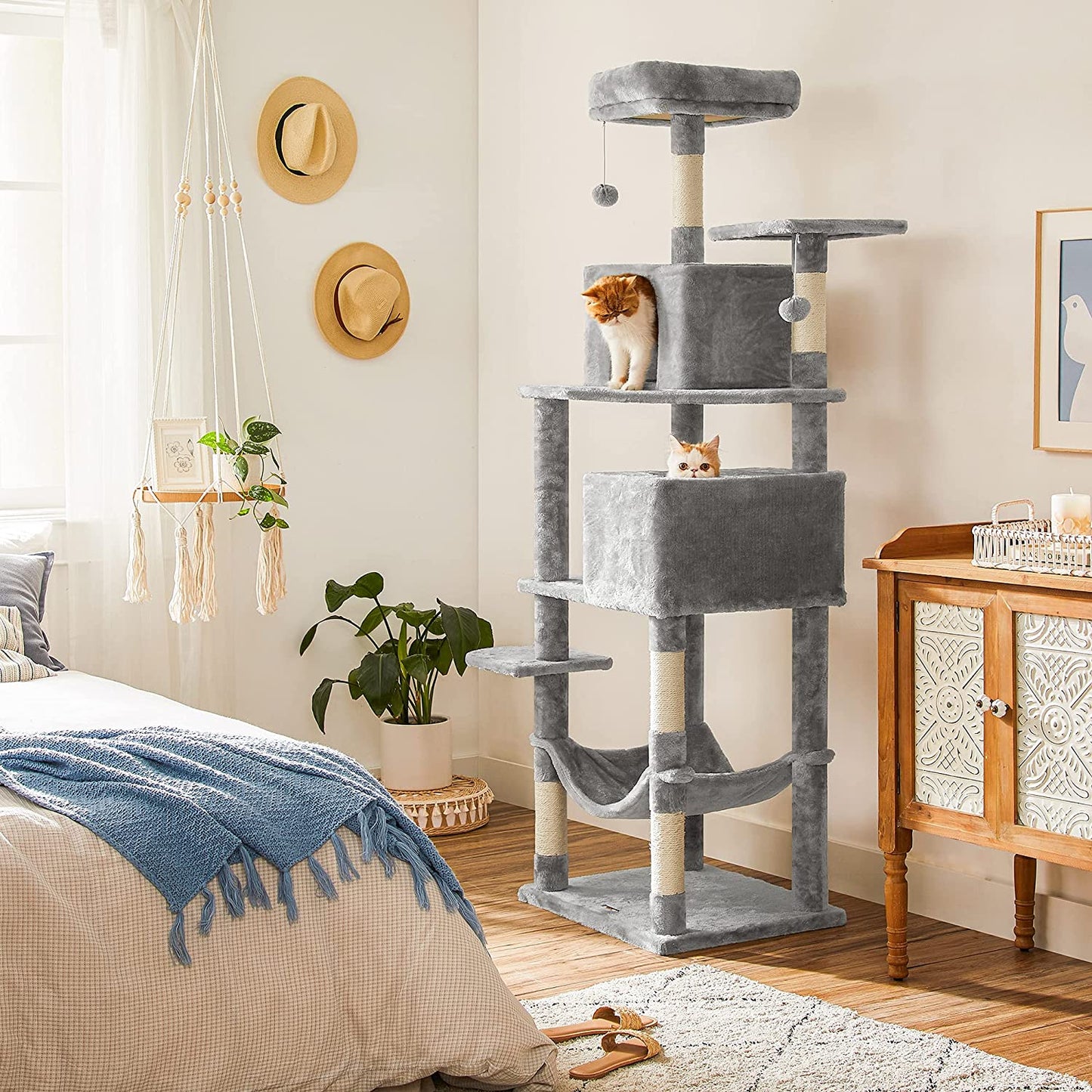 Cat Tree Stable Cat Tower 2 Plush Perches 191cm Light Grey - image 5