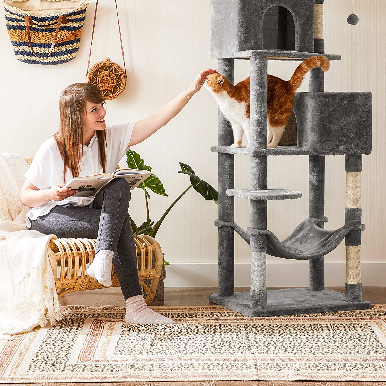 Cat Tree Stable Cat Tower 2 Plush Perches 191cm Light Grey - image 6