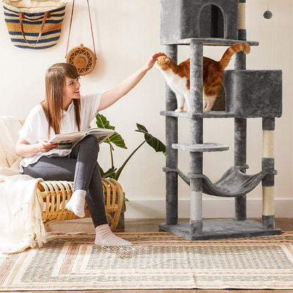 Cat Tree Stable Cat Tower 2 Plush Perches 191cm Light Grey - image 6