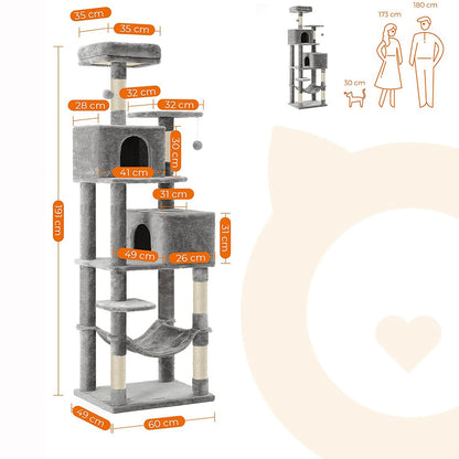 Cat Tree Stable Cat Tower 2 Plush Perches 191cm Light Grey - image 8