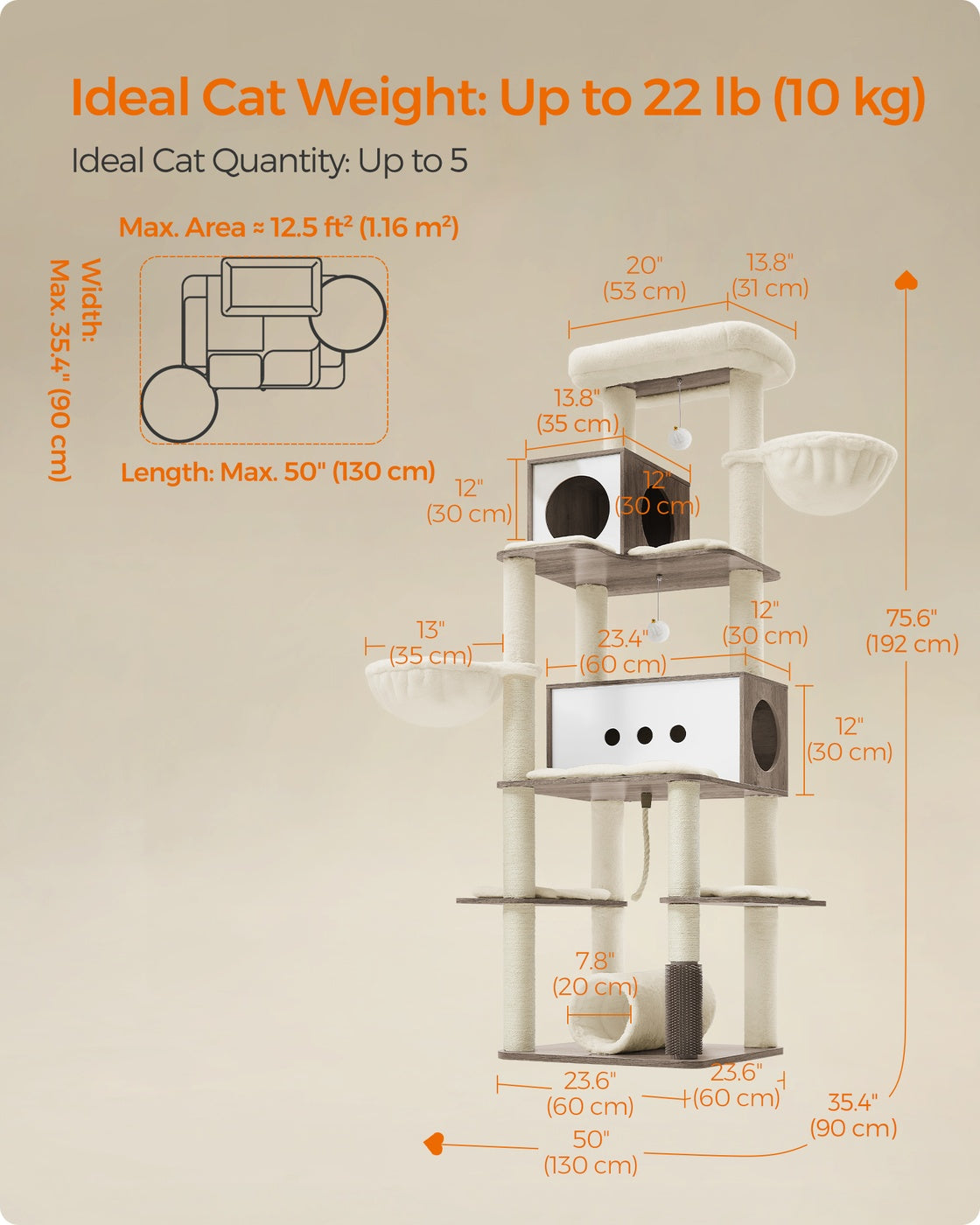 77.5-Inch Tall Modern Cat Tower for Large Indoor Cats - image 15