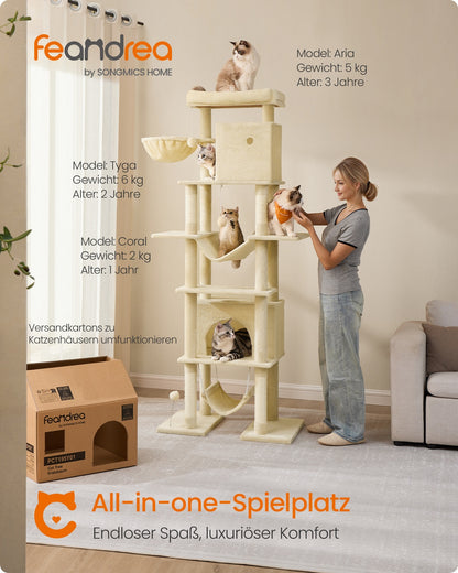 201 cm Tall Cat Tree XXL Large with Scratching Posts Light Grey
