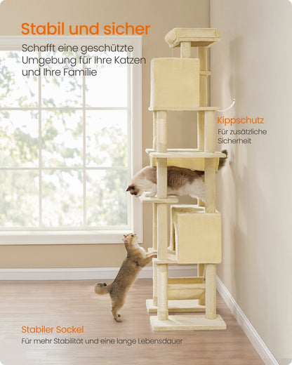 201 cm Tall Cat Tree XXL Large with Scratching Posts Light Grey