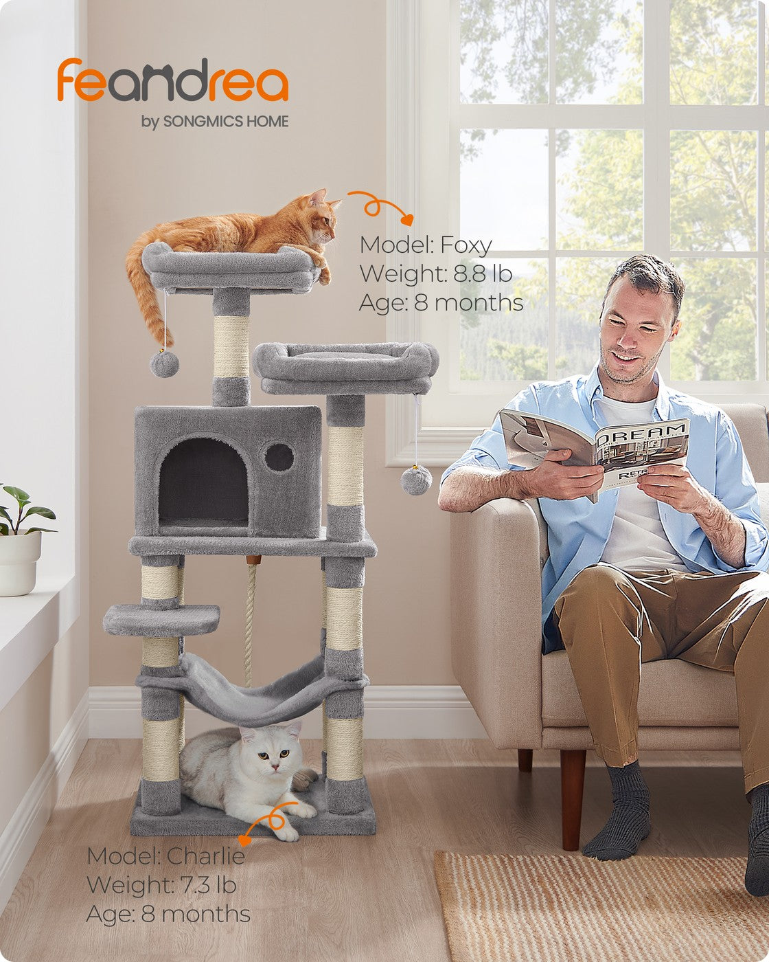 Cat Tower, Multi-Level Condo, 44.1-Inch, Light Gray - image 2