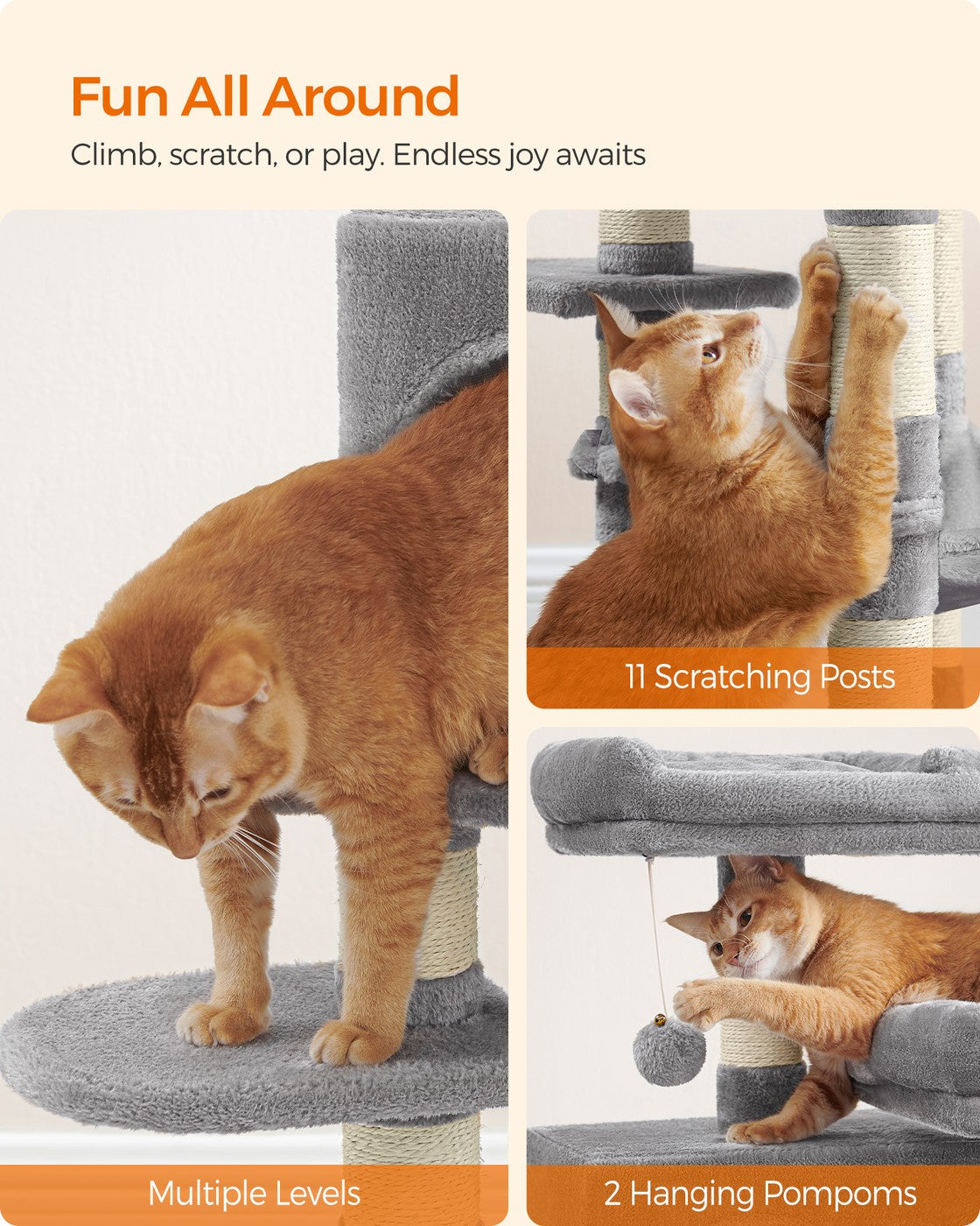 Cat Tower, Multi-Level Condo, 44.1-Inch, Light Gray - image 8