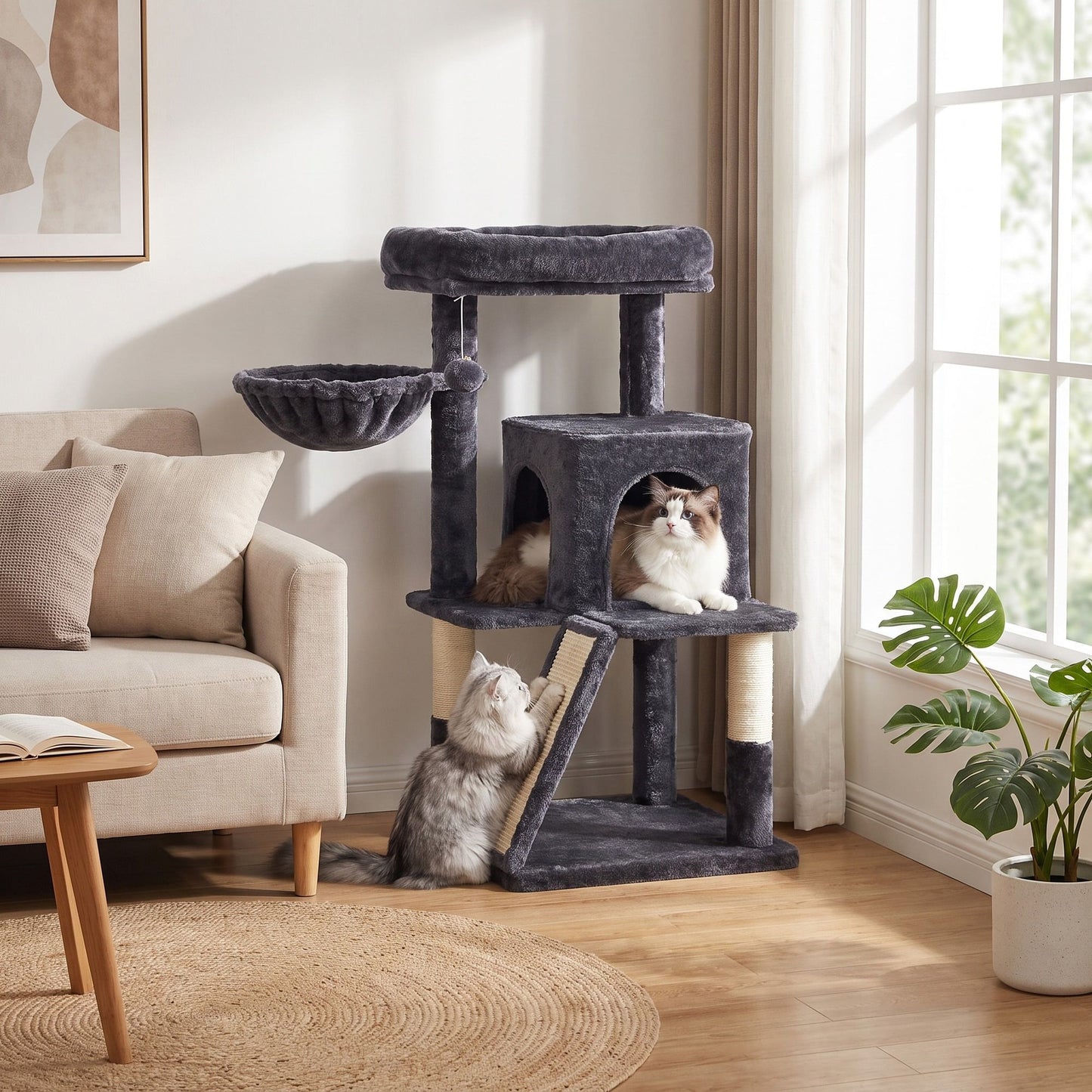 Small Cat Tree Tower with Sisal Scratching Posts, Light Grey - image 10