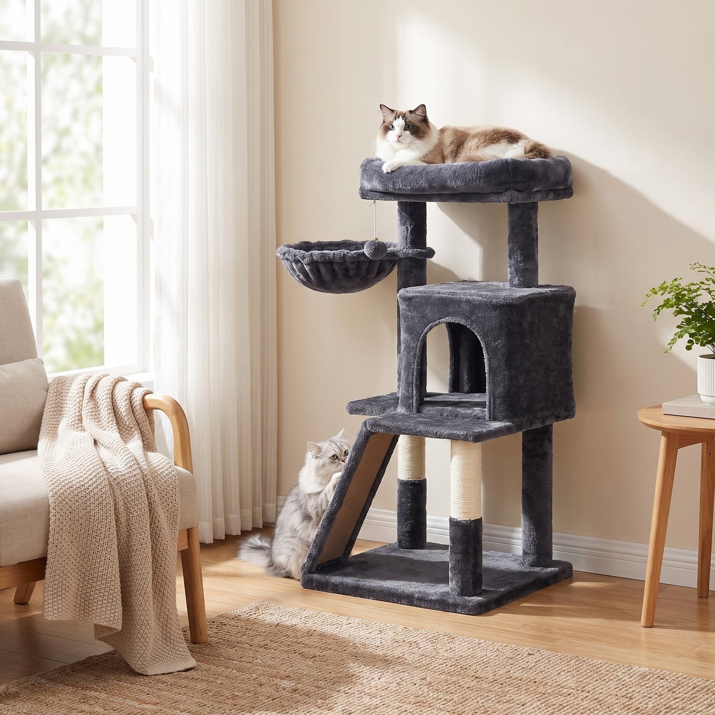 Small Cat Tree Tower with Sisal Scratching Posts, Light Grey - image 11