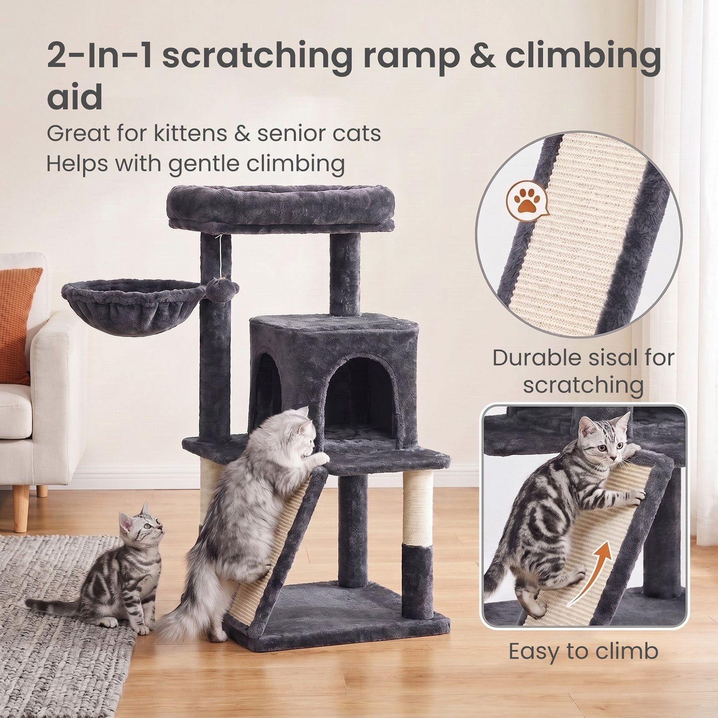 Small Cat Tree Tower with Sisal Scratching Posts, Light Grey - image 14