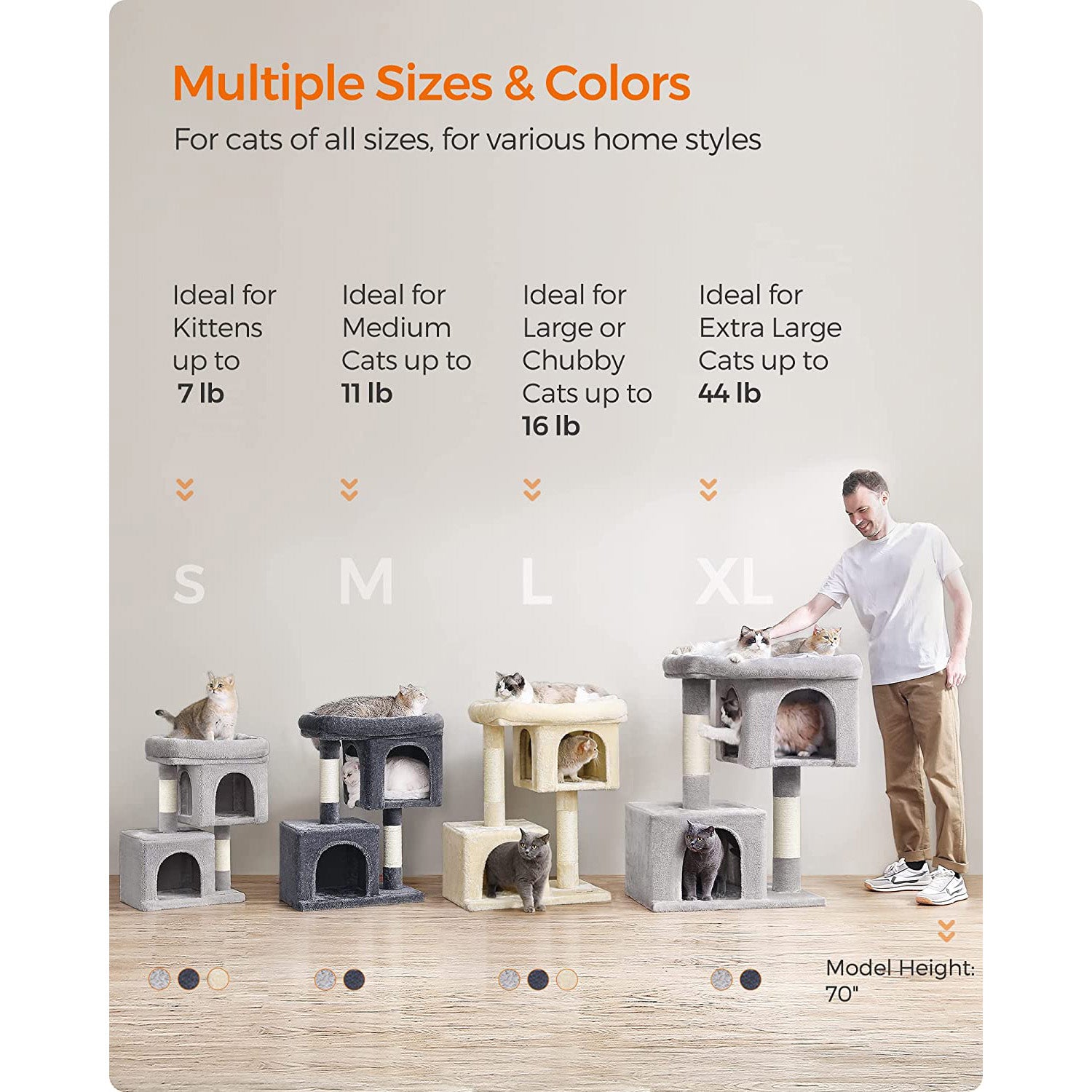 26.4-Inch Cat Tower with 2 Cat Caves - HWLEXTRA 