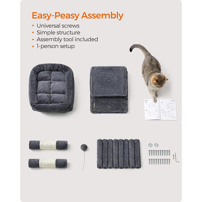 26.4-Inch Cat Tower with 2 Cat Caves - HWLEXTRA 