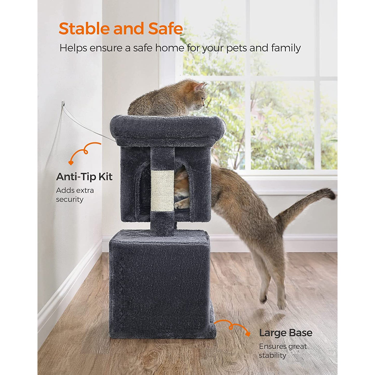 26.4-Inch Cat Tower with 2 Cat Caves - HWLEXTRA 