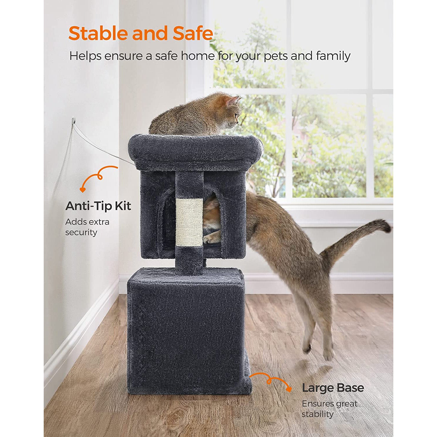 26.4-Inch Cat Tower with 2 Cat Caves - HWLEXTRA 