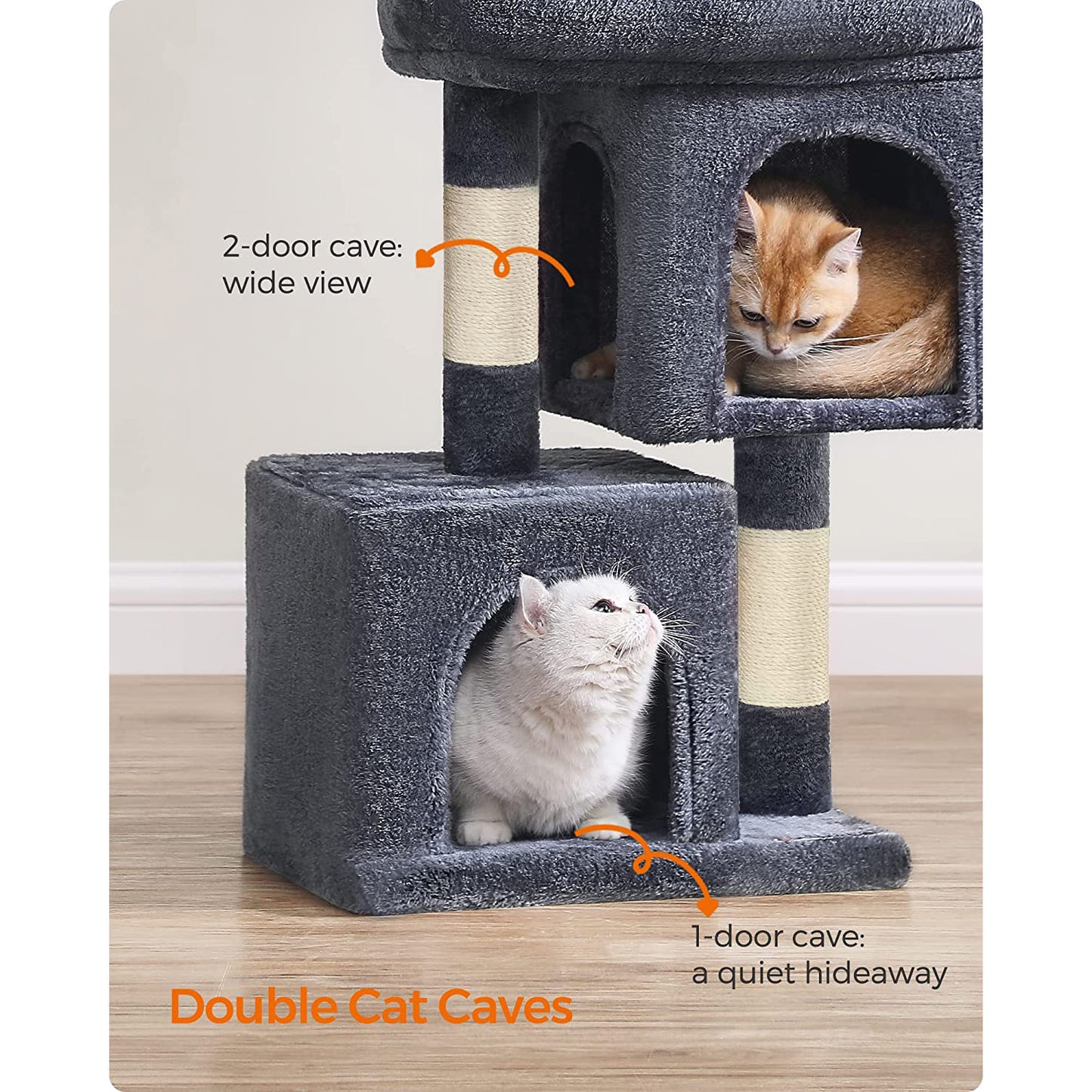 26.4-Inch Cat Tower with 2 Cat Caves - HWLEXTRA 