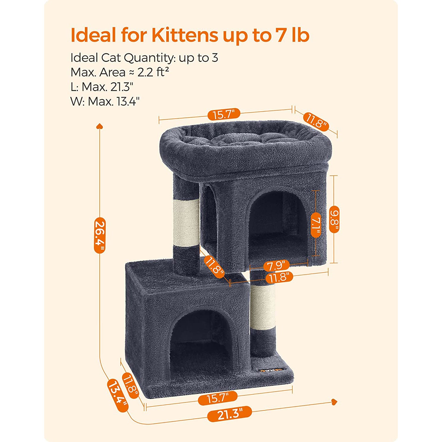 26.4-Inch Cat Tower with 2 Cat Caves - HWLEXTRA 