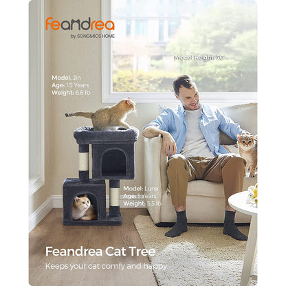 26.4-Inch Cat Tower with 2 Cat Caves - HWLEXTRA 