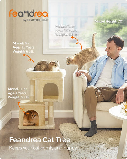 26.4-Inch Cat Tower with 2 Cat Caves - HWLEXTRA 