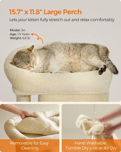 26.4-Inch Cat Tower with 2 Cat Caves - HWLEXTRA 