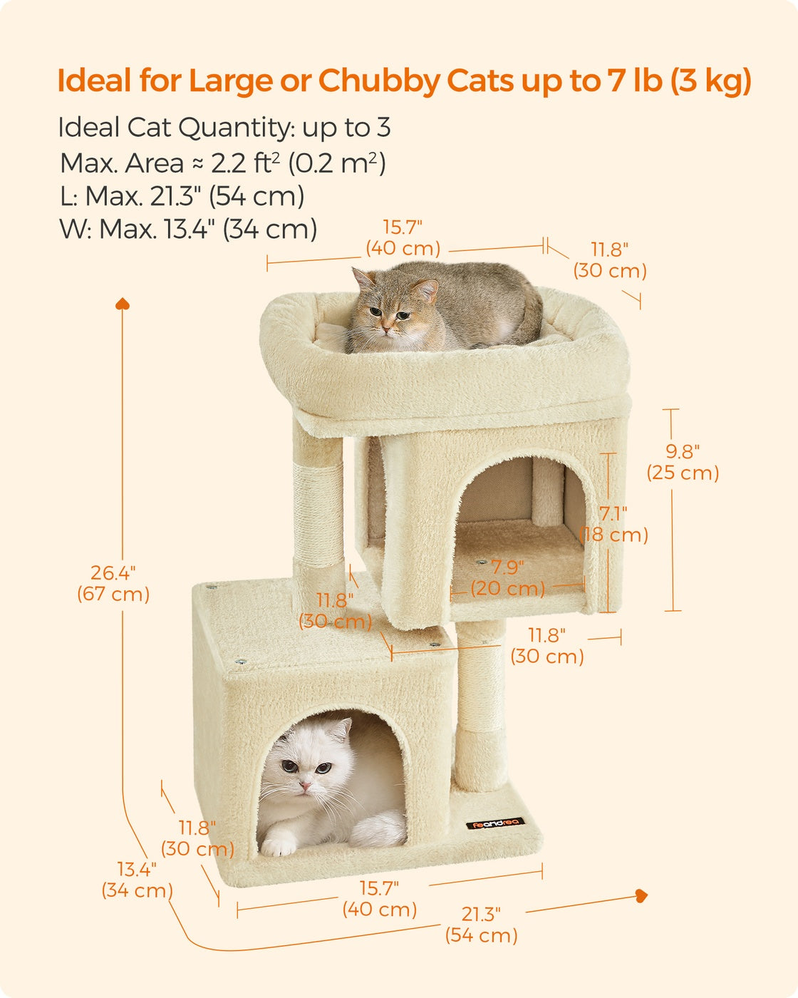 26.4-Inch Cat Tower with 2 Cat Caves - HWLEXTRA 