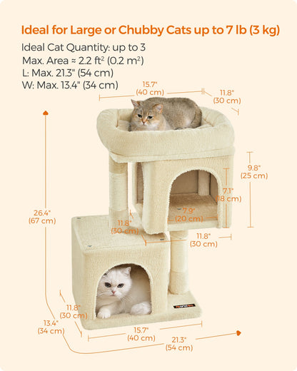 26.4-Inch Cat Tower with 2 Cat Caves - HWLEXTRA 
