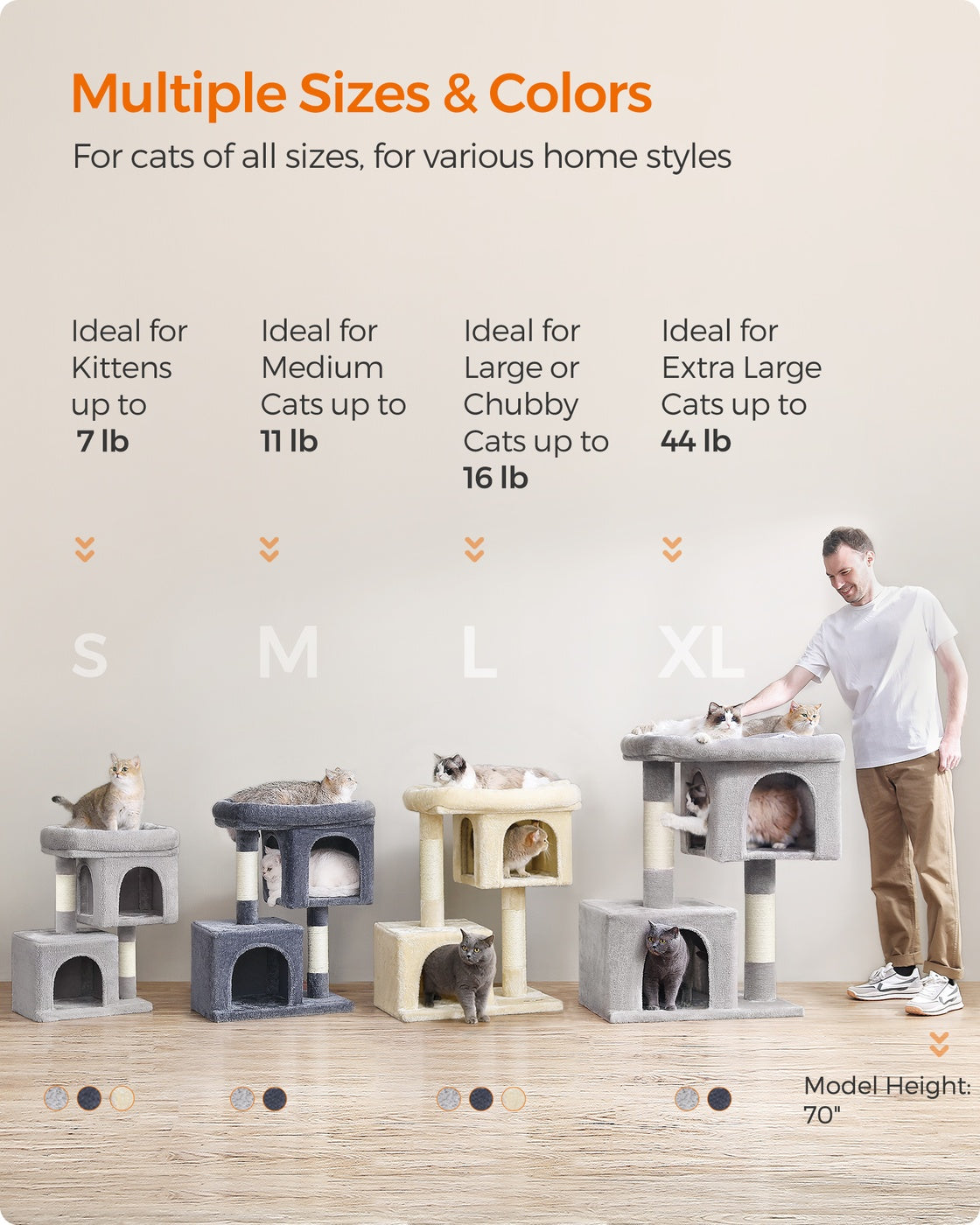 26.4-Inch Cat Tower with 2 Cat Caves - HWLEXTRA 