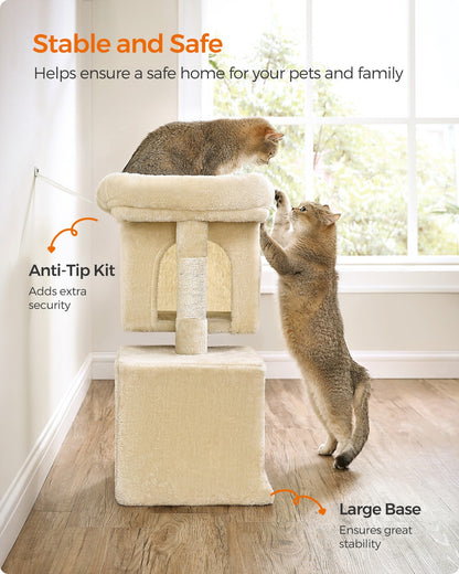 26.4-Inch Cat Tower with 2 Cat Caves - HWLEXTRA 