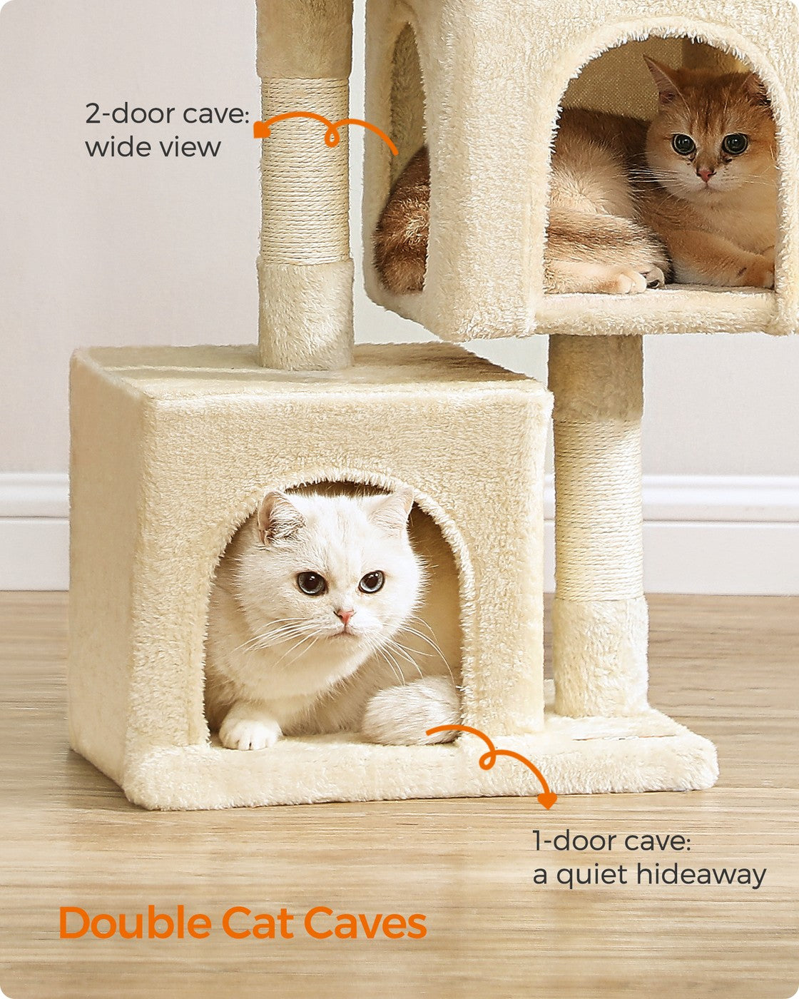 26.4-Inch Cat Tower with 2 Cat Caves - HWLEXTRA 