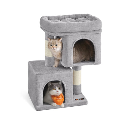 Cat Tree Tower 67 cm for Kittens up to 3 kg 2 Caves Light Grey